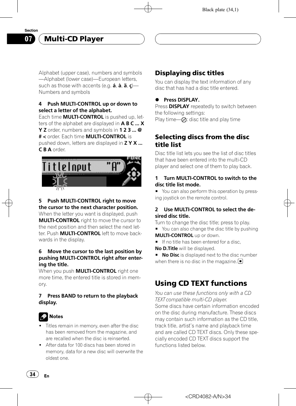 Displaying disc titles 34, Selecting discs from the disc title, List | Using cd text functions, Multi-cd player, Displaying disc titles, Selecting discs from the disc title list | Pioneer DEH-P80RS User Manual | Page 34 / 168