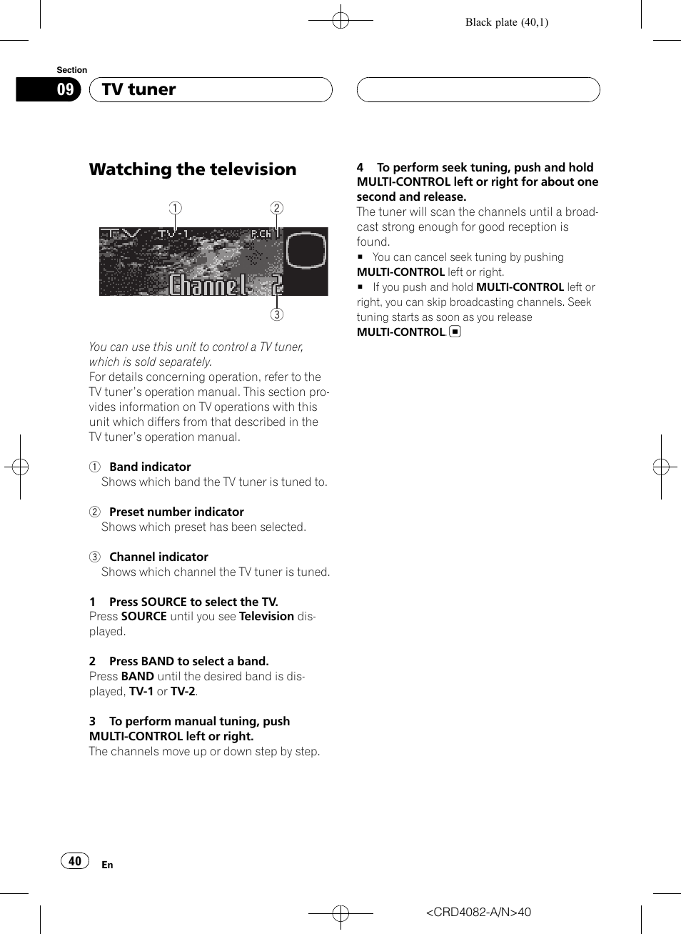 Tv tuner watching the television, Watching the television, Tv tuner | Pioneer DEH-P80RS User Manual | Page 40 / 168