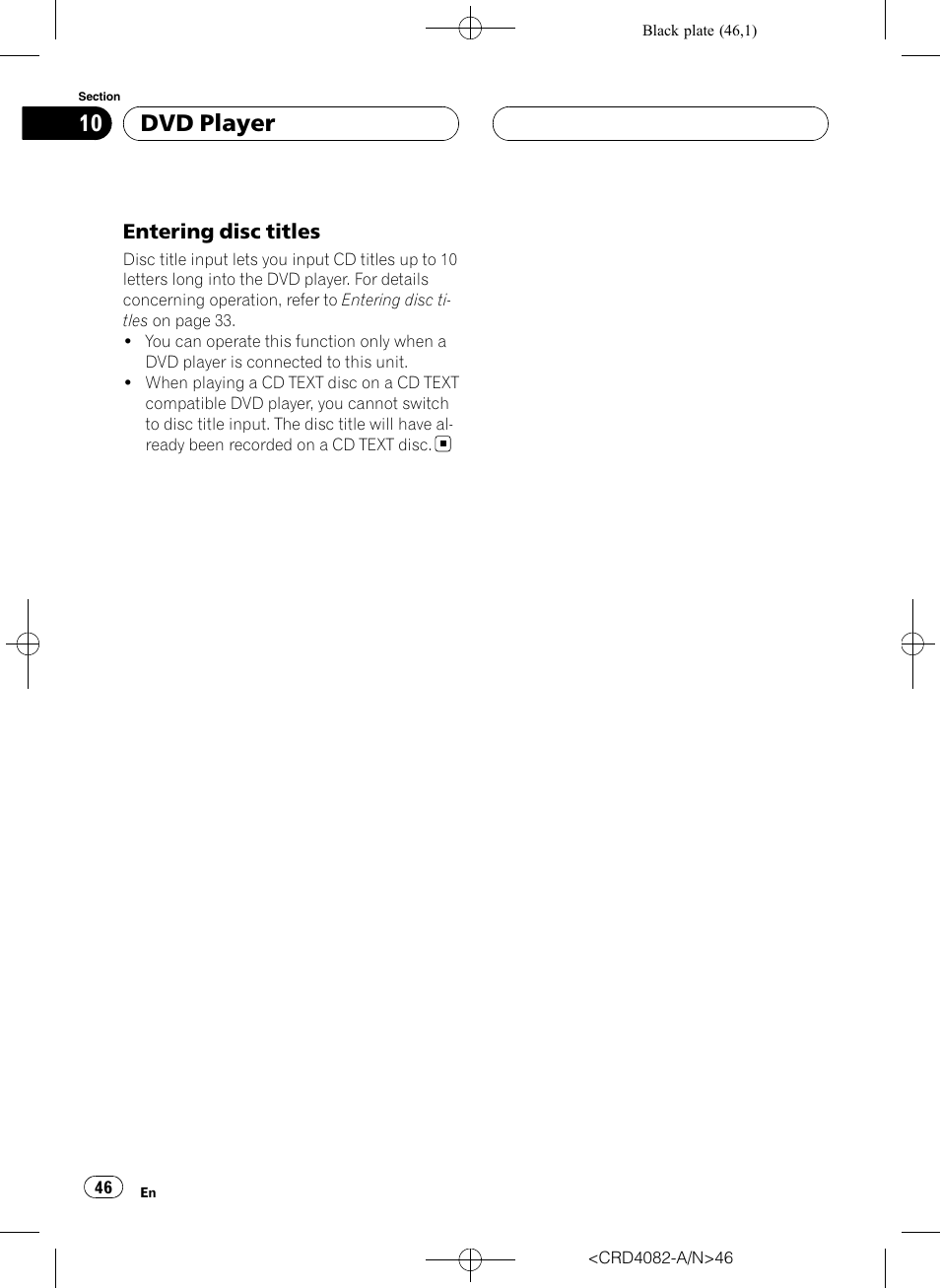 Entering disc titles 46, Dvd player | Pioneer DEH-P80RS User Manual | Page 46 / 168
