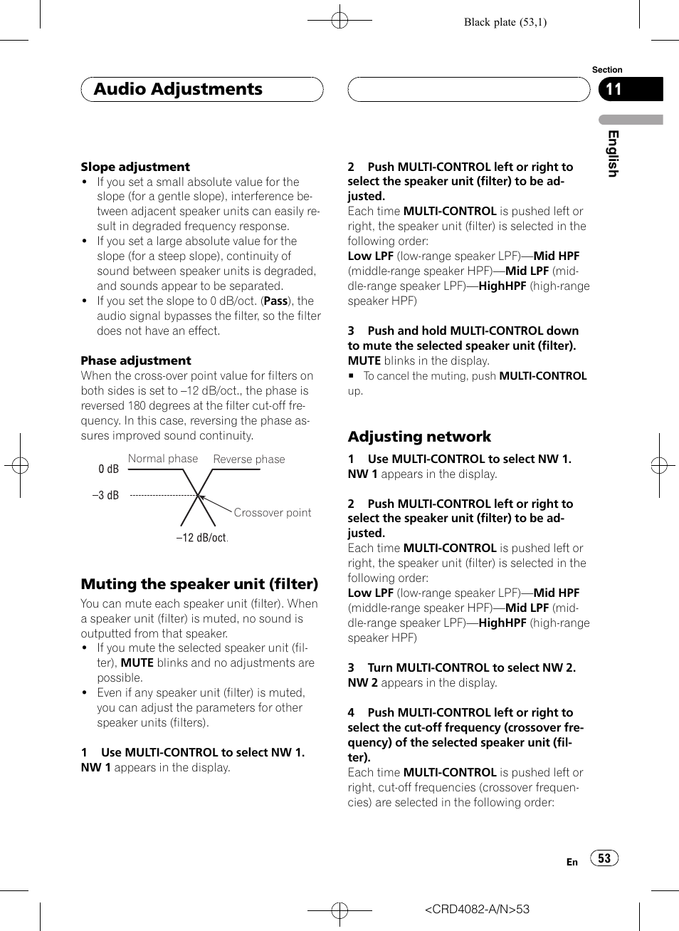 Muting the speaker unit (filter) 53, Adjusting network 53, Adjusting network | Audio adjustments, Muting the speaker unit (filter) | Pioneer DEH-P80RS User Manual | Page 53 / 168