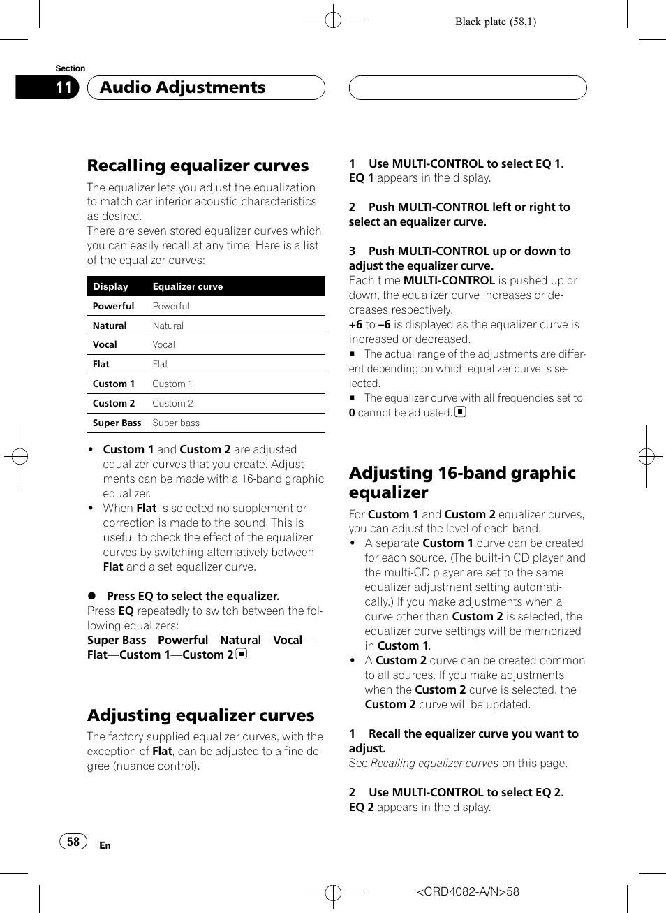Recalling equalizer curves, Adjusting equalizer curves, Adjusting 16-band graphic equalizer | Audio adjustments | Pioneer DEH-P80RS User Manual | Page 58 / 168