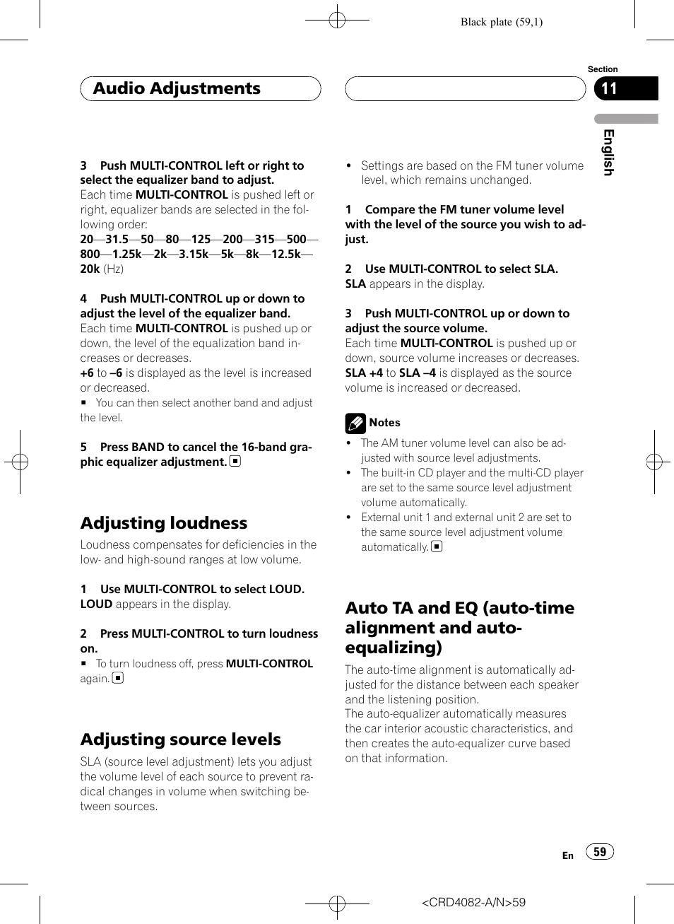 Adjusting loudness, Adjusting source levels, Auto ta and eq (auto-time alignment and | Auto-equalizing), Auto ta and eq (auto-time alignment and auto, Equalizing), Audio adjustments | Pioneer DEH-P80RS User Manual | Page 59 / 168
