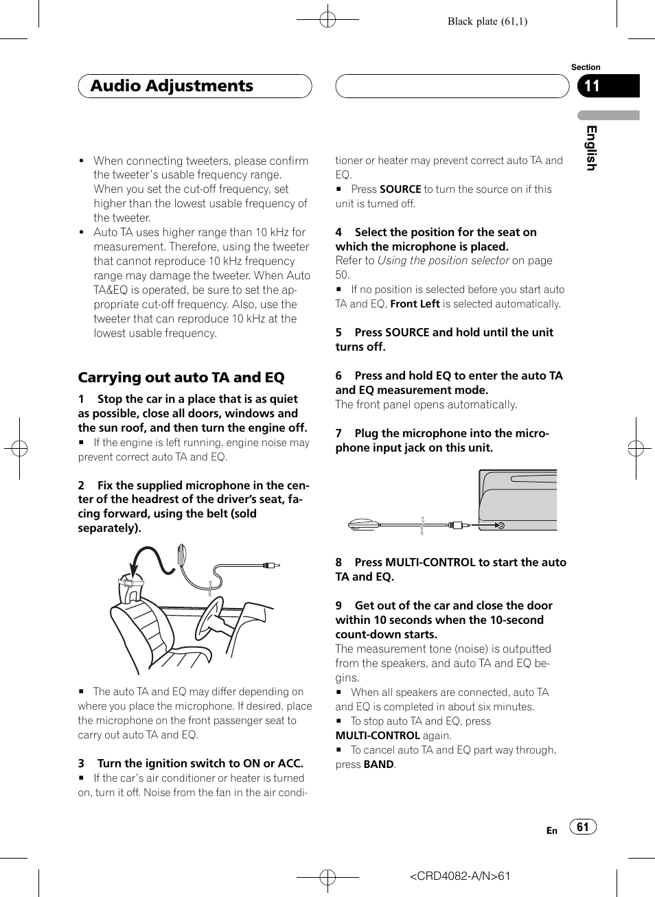 Carrying out auto ta and eq 61, Audio adjustments, Carrying out auto ta and eq | Pioneer DEH-P80RS User Manual | Page 61 / 168
