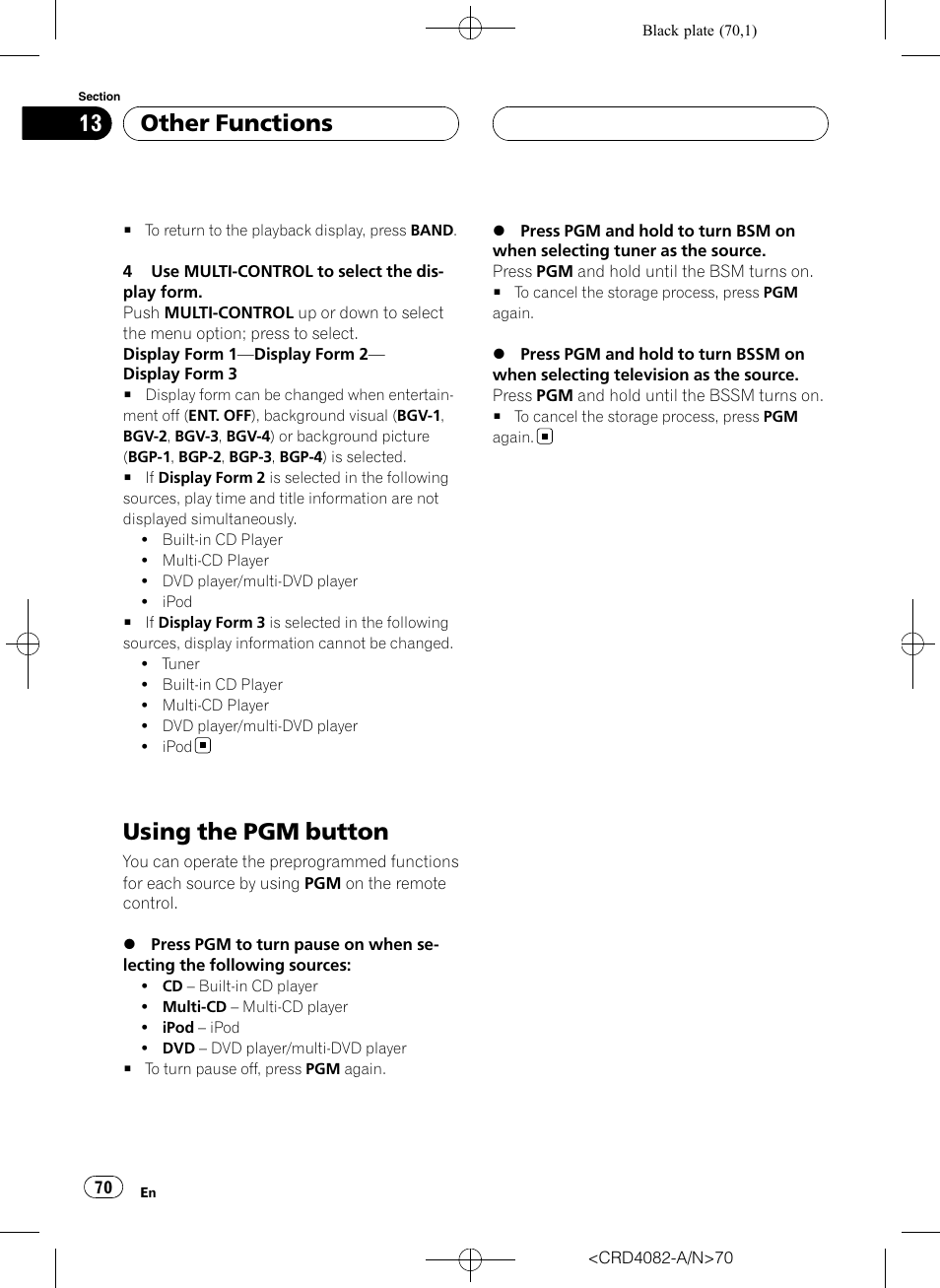 Using the pgm button, Other functions | Pioneer DEH-P80RS User Manual | Page 70 / 168