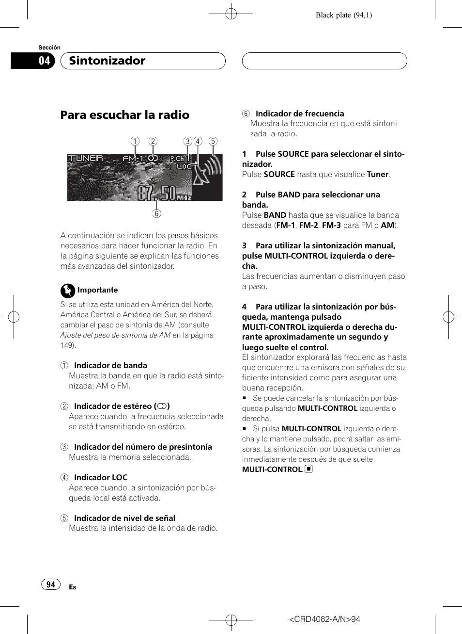 Sintonizador para escuchar la radio, Para escuchar la radio, Sintonizador | Pioneer DEH-P80RS User Manual | Page 94 / 168
