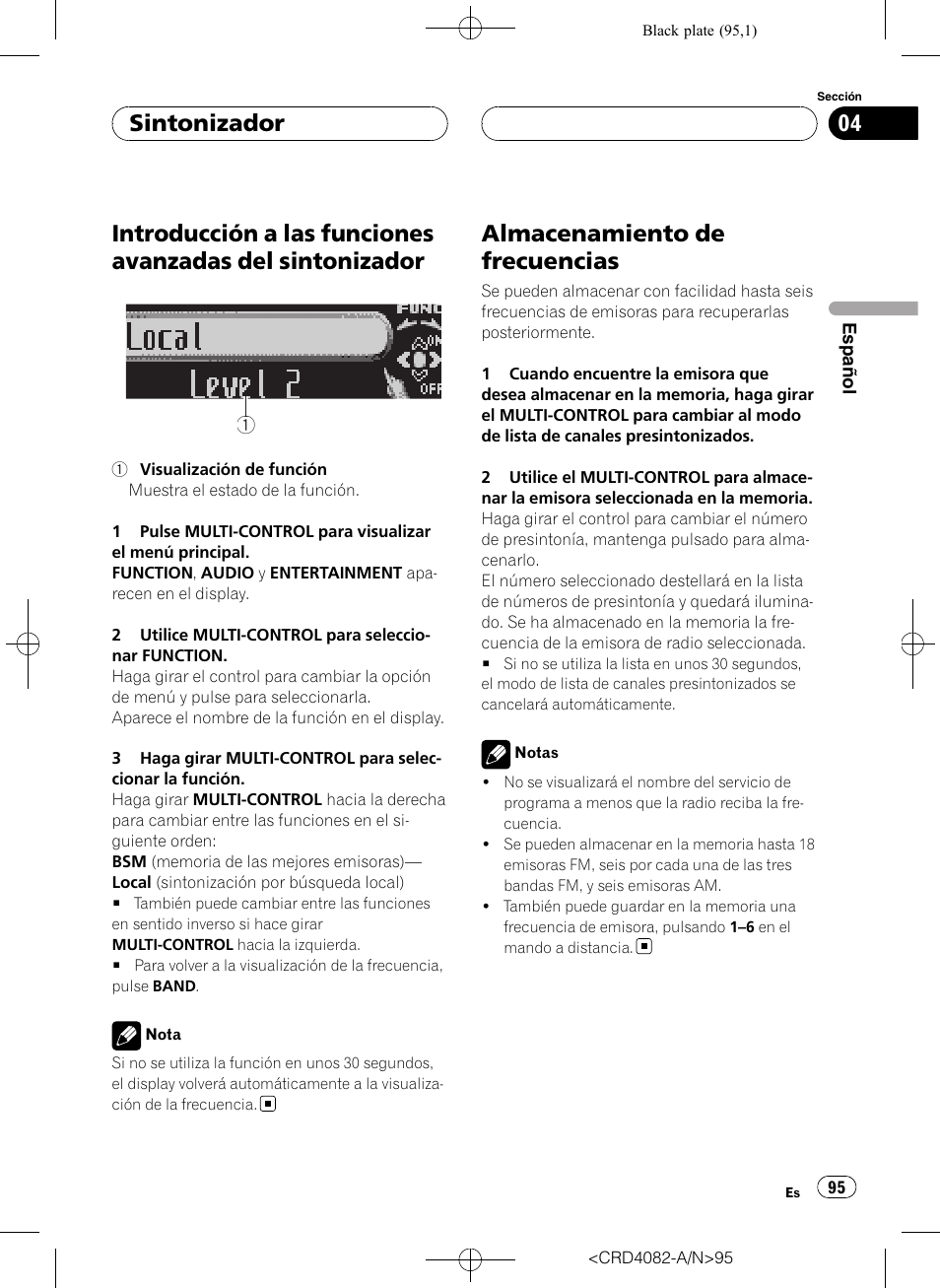 Introducción a las funciones avanzadas del, Sintonizador, Almacenamiento de frecuencias | Pioneer DEH-P80RS User Manual | Page 95 / 168