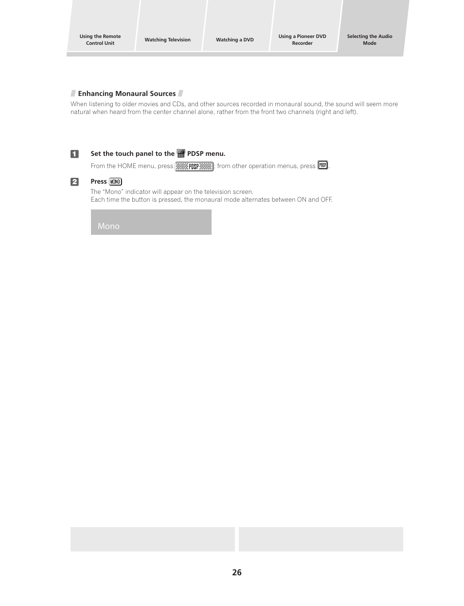 Enhancing monaural sources, Mono | Pioneer PDSP-1 User Manual | Page 26 / 44