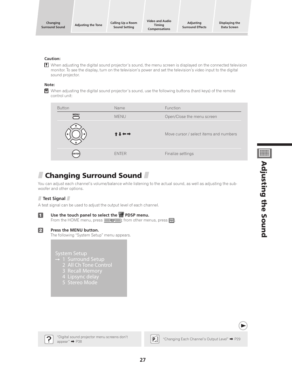 Adjusting the sound, Changing surround sound | Pioneer PDSP-1 User Manual | Page 27 / 44