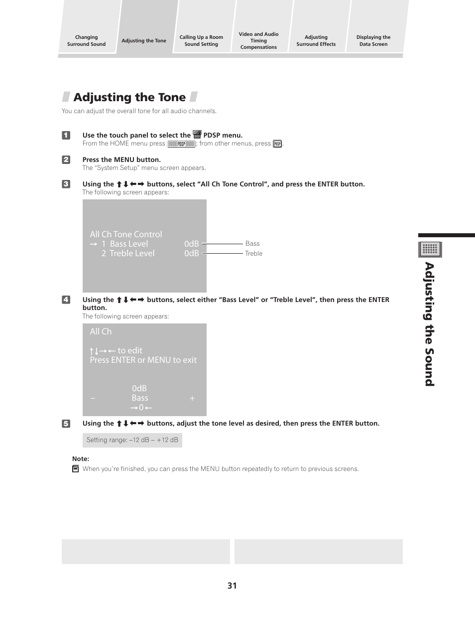 Adjusting the tone, Adjusting the sound | Pioneer PDSP-1 User Manual | Page 31 / 44