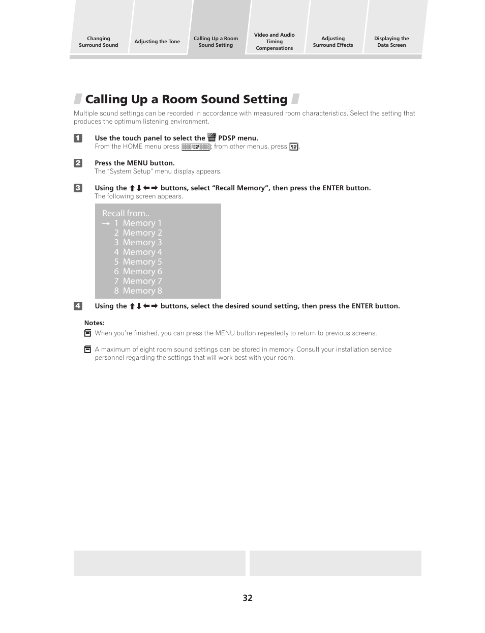 Calling up a room sound setting | Pioneer PDSP-1 User Manual | Page 32 / 44