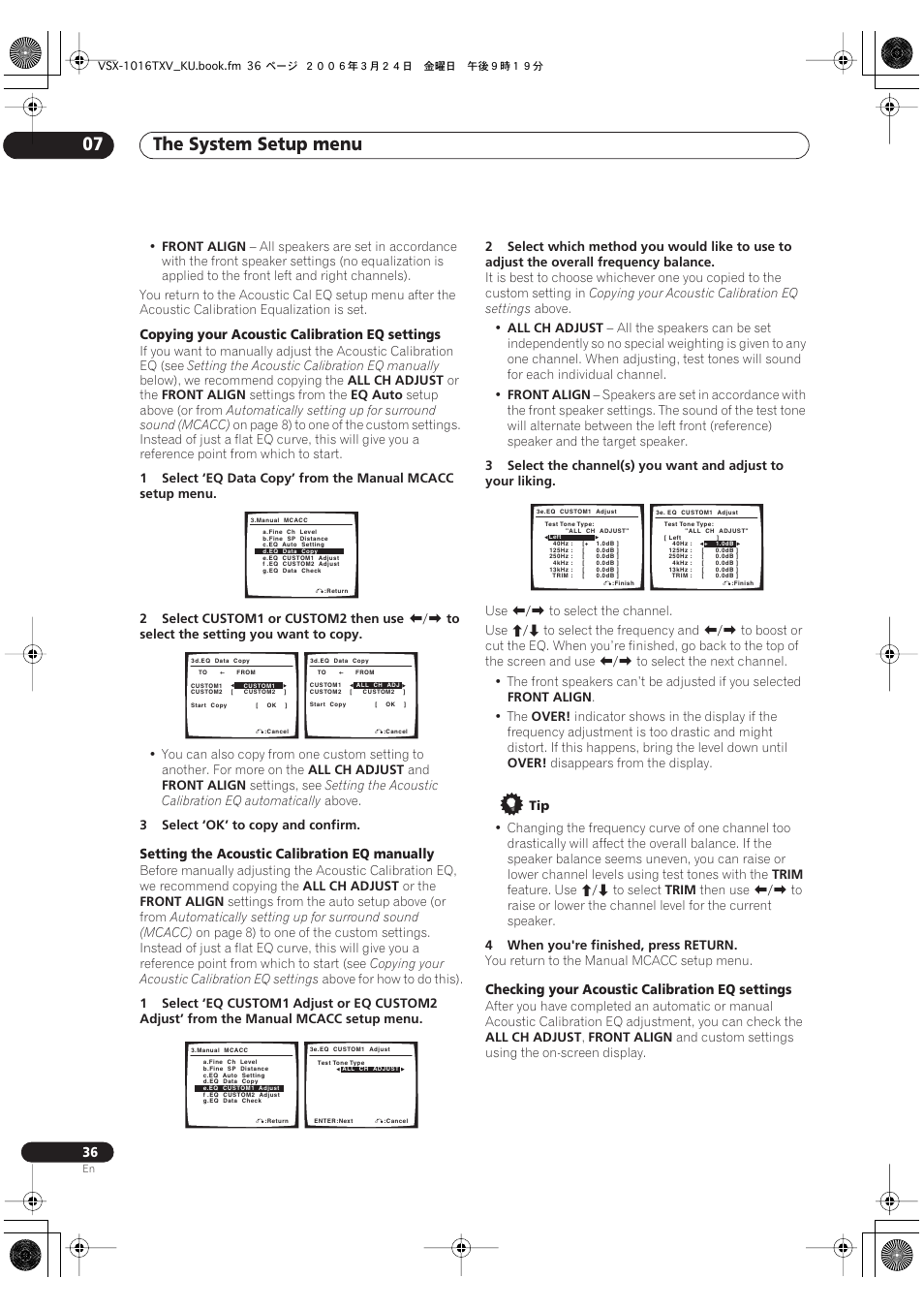 The system setup menu 07 | Pioneer VSX-1016TXV-K User Manual | Page 36 / 68