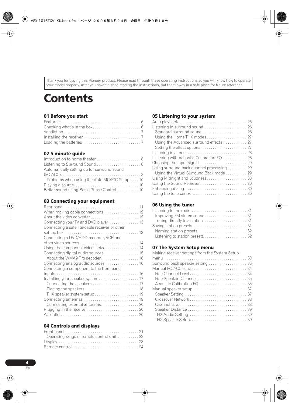 Pioneer VSX-1016TXV-K User Manual | Page 4 / 68