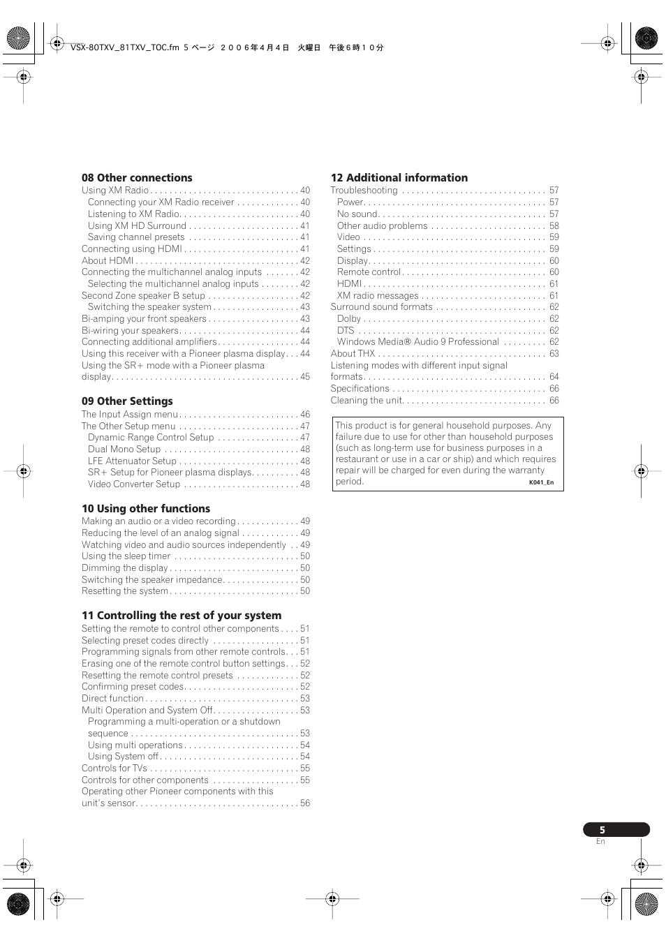 Pioneer VSX-1016TXV-K User Manual | Page 5 / 68