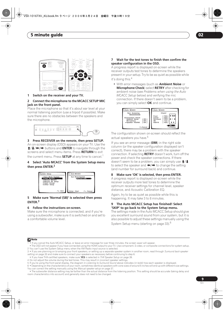 5 minute guide 02 | Pioneer VSX-1016TXV-K User Manual | Page 9 / 68