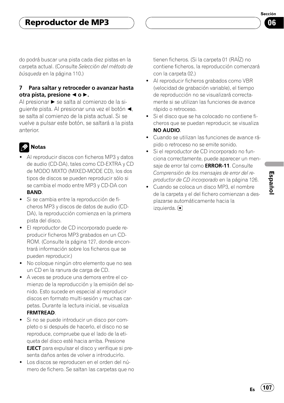 Reproductor de mp3 | Pioneer DEH P4500MP User Manual | Page 107 / 136
