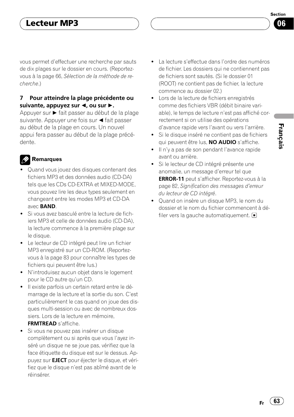 Lecteur mp3 | Pioneer DEH P4500MP User Manual | Page 63 / 136
