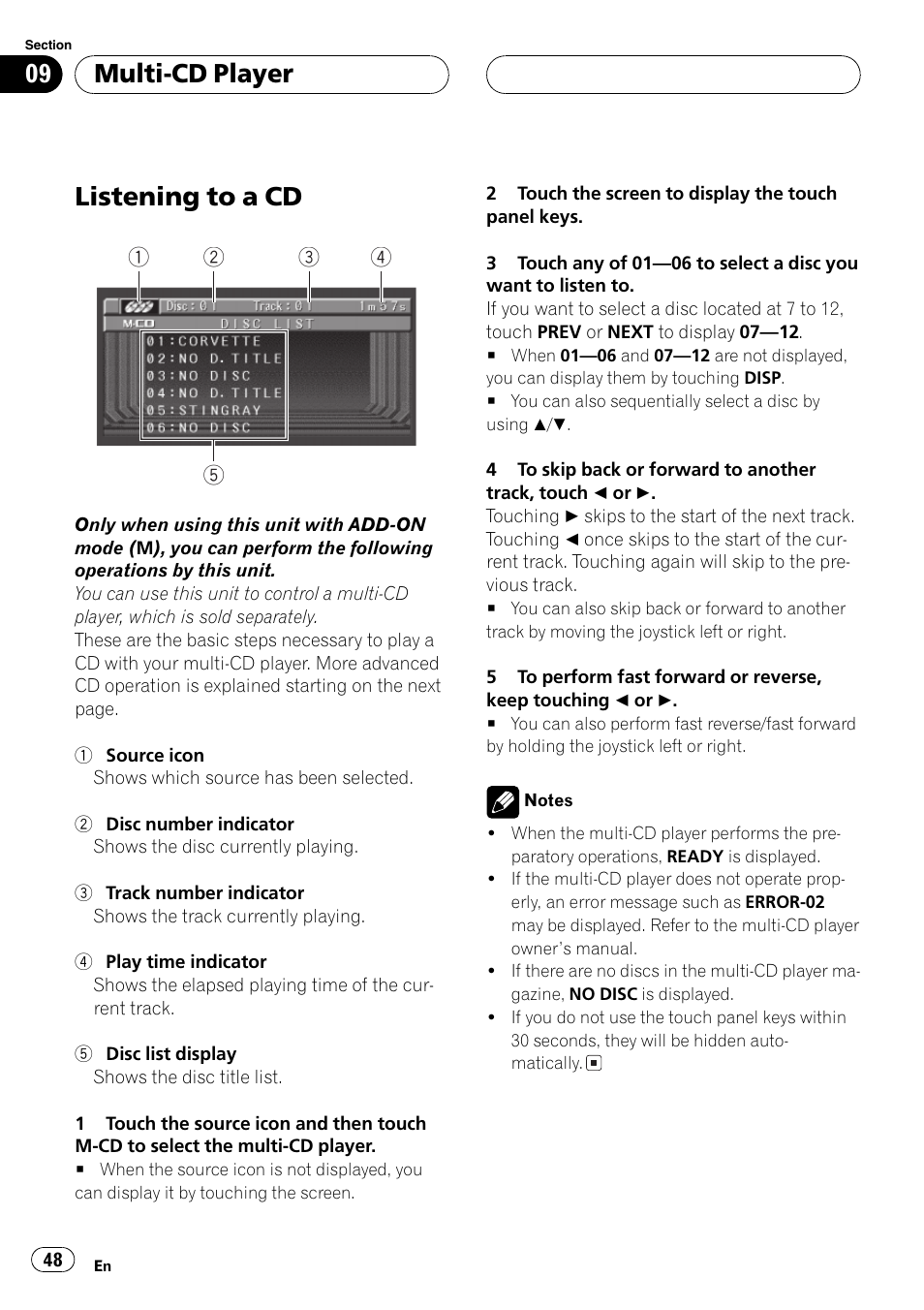 Multi-cd player listening to a cd 48, Listening to a cd, Multi-cd player | Pioneer AVX-P8DVD User Manual | Page 48 / 85