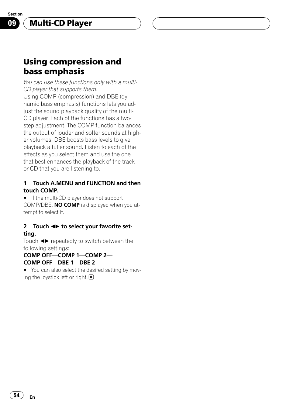 Using compression and bass emphasis 54, Using compression and bass emphasis, Multi-cd player | Pioneer AVX-P8DVD User Manual | Page 54 / 85