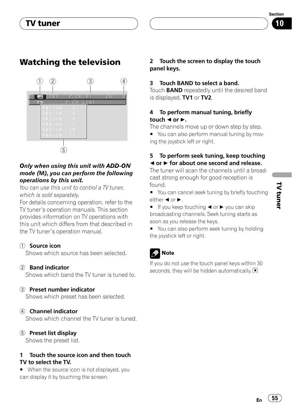 Tv tuner watching the television 55, Watching the television, Tv tuner | Pioneer AVX-P8DVD User Manual | Page 55 / 85