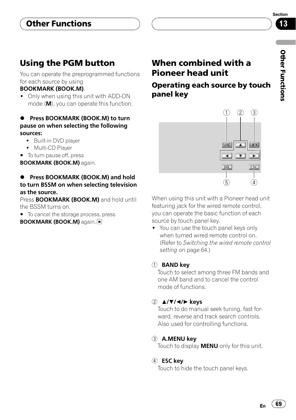 Unit 69, Using the, Using the pgm button | When combined with a pioneer head unit, Other functions | Pioneer AVX-P8DVD User Manual | Page 69 / 85