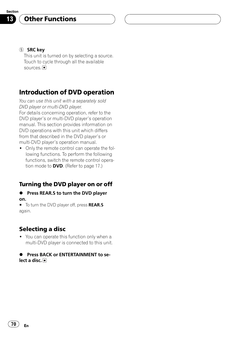 Introduction of dvd operation 70, Introduction of dvd operation, Other functions | Pioneer AVX-P8DVD User Manual | Page 70 / 85