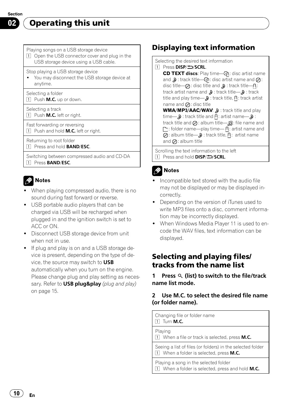 Displaying text information 10, Selecting and playing files/tracks from, The name list | Operating this unit, Displaying text information | Pioneer DEH P4200UB User Manual | Page 10 / 122