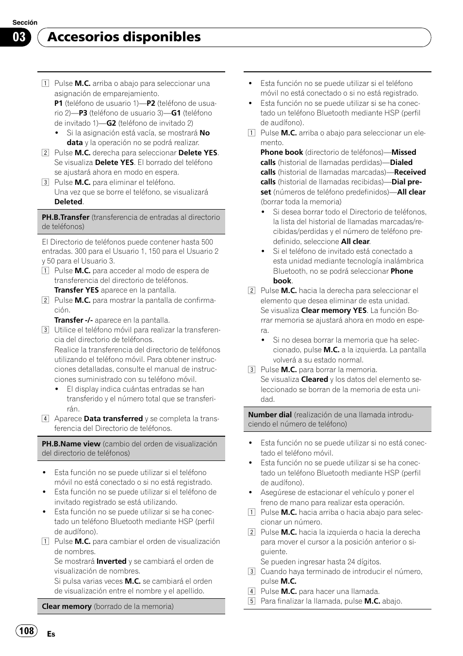 Accesorios disponibles | Pioneer DEH P4200UB User Manual | Page 108 / 122