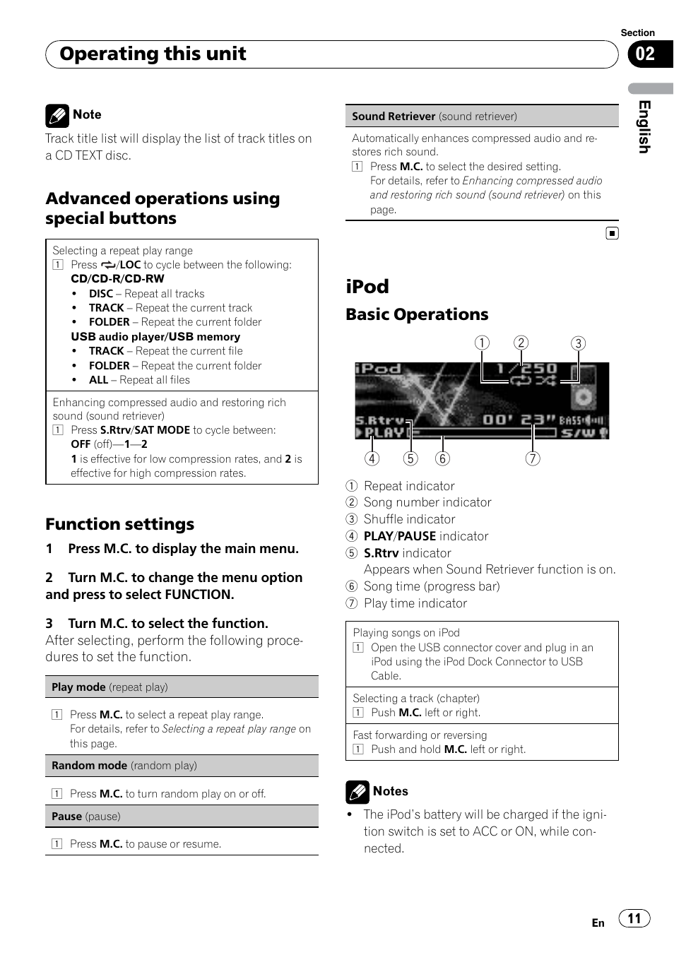 Advanced operations using special, Buttons, Function settings 11 | Ipod, Basic operations 11, Operating this unit, Advanced operations using special buttons, Function settings, Basic operations | Pioneer DEH P4200UB User Manual | Page 11 / 122