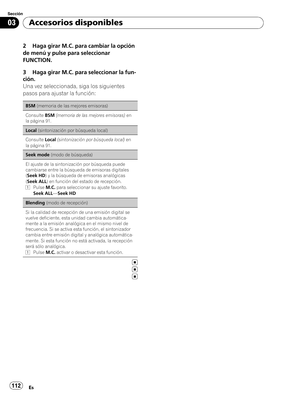 Accesorios disponibles | Pioneer DEH P4200UB User Manual | Page 112 / 122