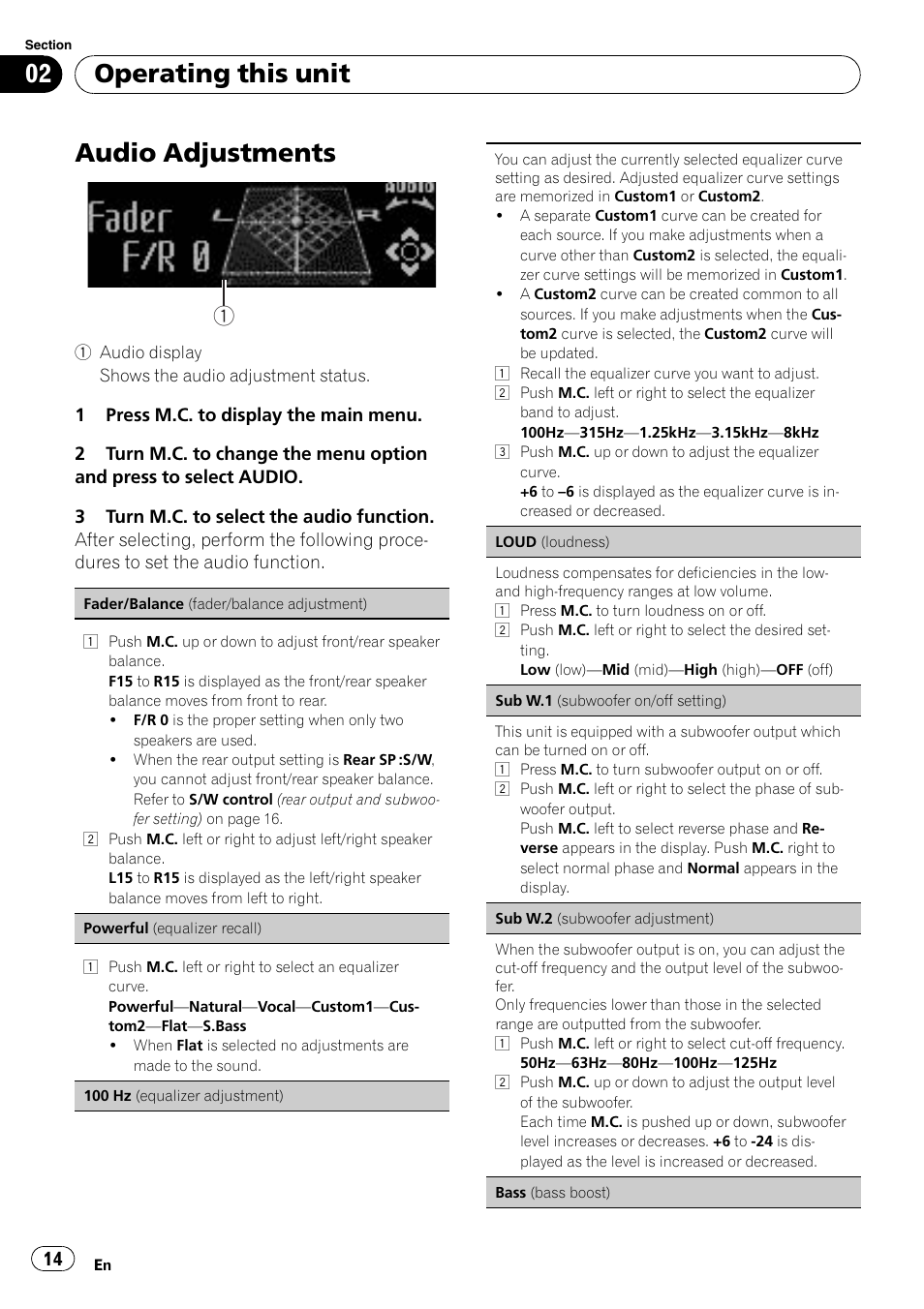 Audio adjustments, Operating this unit | Pioneer DEH P4200UB User Manual | Page 14 / 122