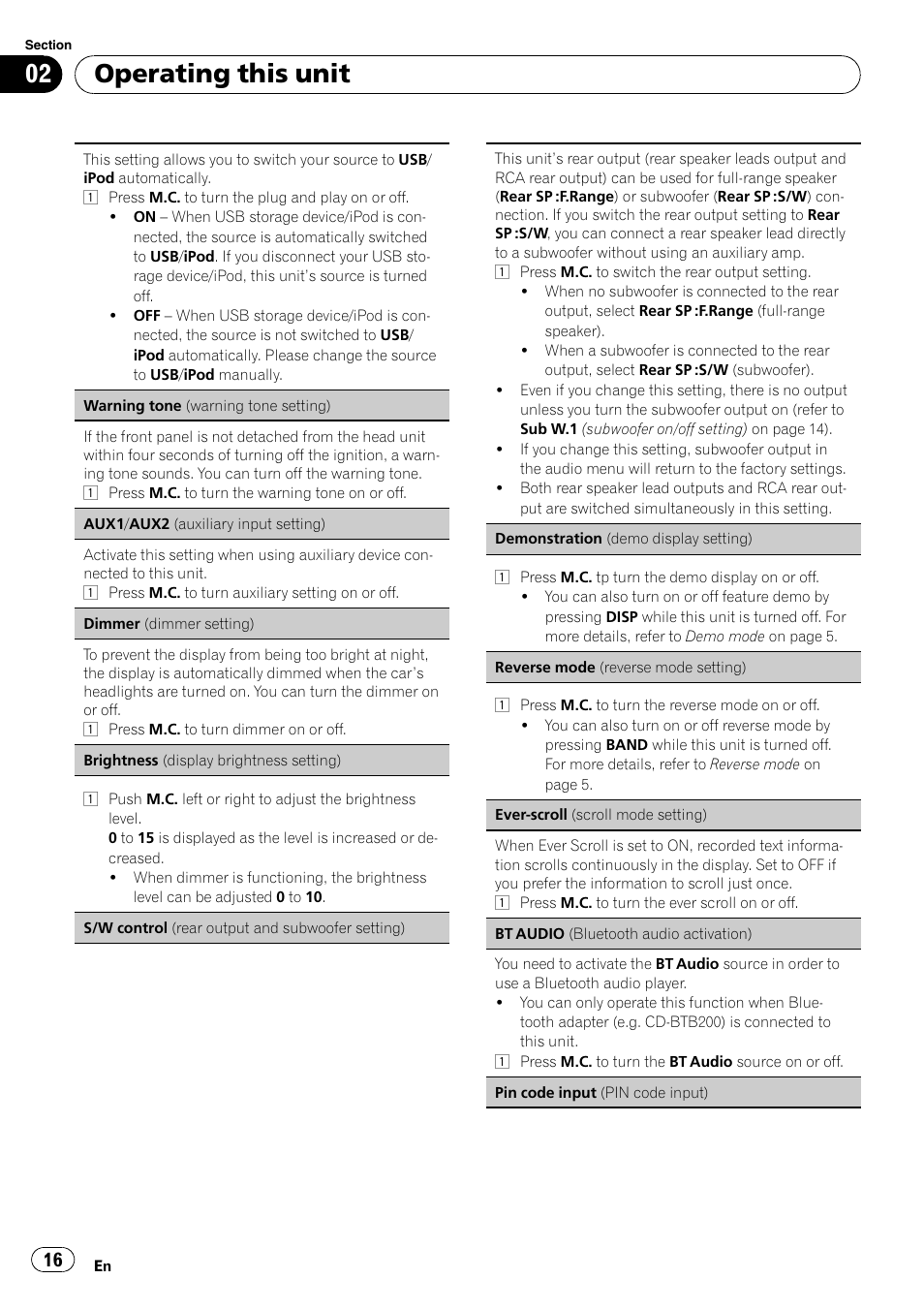 Operating this unit | Pioneer DEH P4200UB User Manual | Page 16 / 122