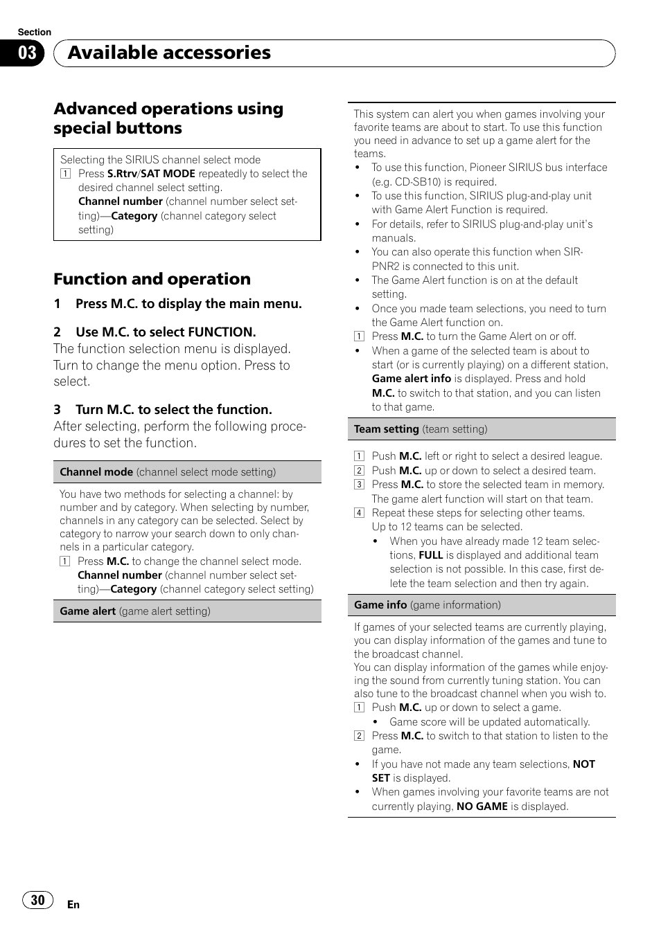 Advanced operations using special, Buttons, Function and operation 30 | Available accessories, Advanced operations using special buttons, Function and operation | Pioneer DEH P4200UB User Manual | Page 30 / 122