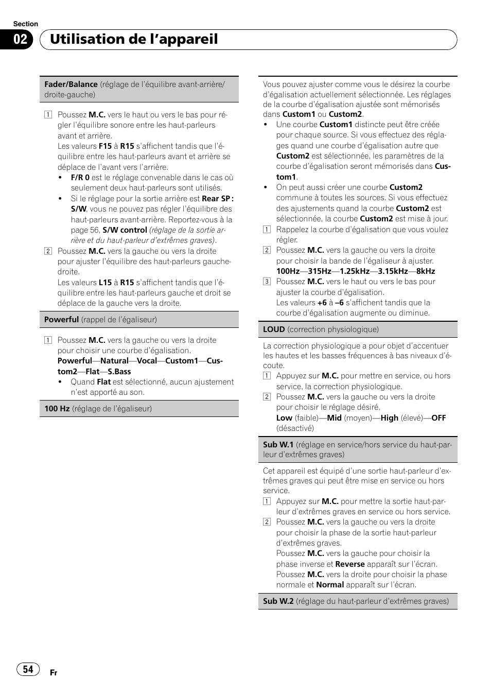Utilisation de l ’appareil | Pioneer DEH P4200UB User Manual | Page 54 / 122