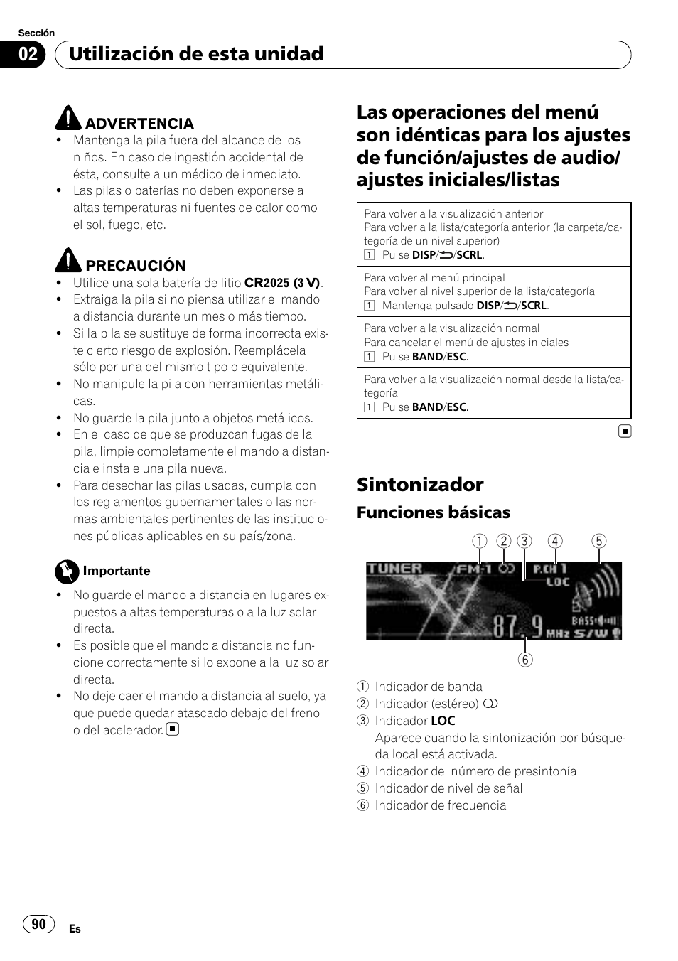Las operaciones del menú son idénticas para, Sintonizador, Funciones básicas 90 | Utilización de esta unidad, Funciones básicas | Pioneer DEH P4200UB User Manual | Page 90 / 122