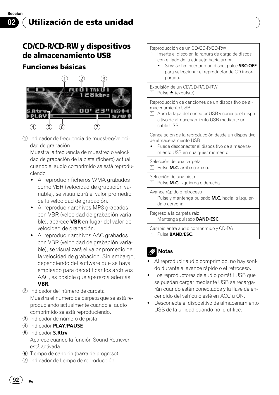 Cd/cd-r/cd-rw y dispositivos de, Almacenamiento usb, Funciones básicas 92 | Cd/cd-r/cd-rw y dispositivos de almacenamiento usb, Utilización de esta unidad, Funciones básicas | Pioneer DEH P4200UB User Manual | Page 92 / 122