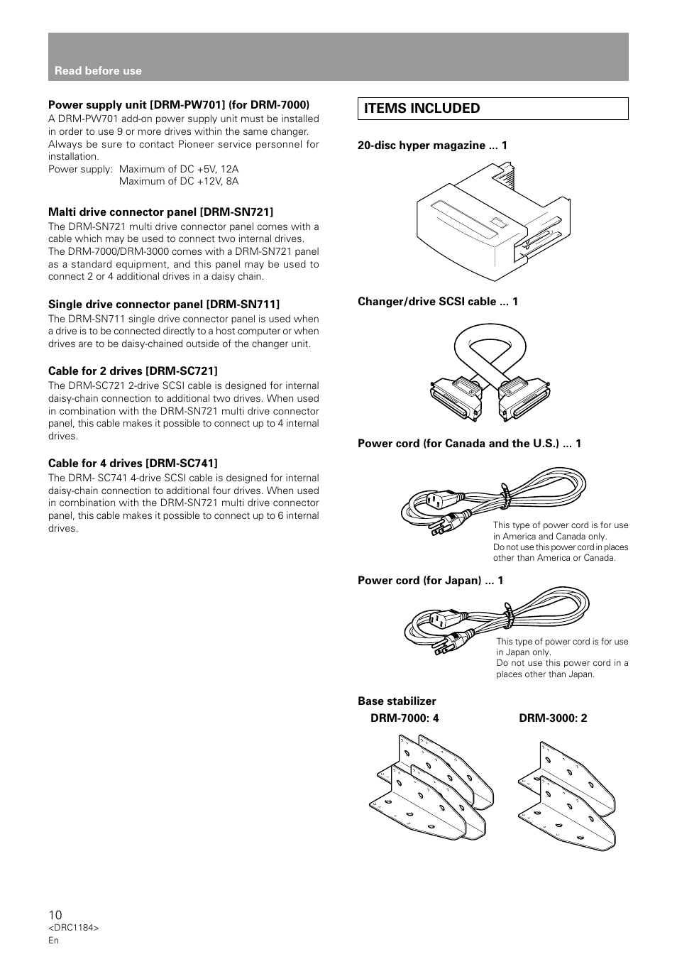 Items included | Pioneer DRM-7000 User Manual | Page 10 / 47