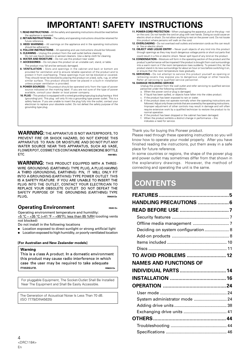 Pioneer DRM-7000 User Manual | Page 4 / 47