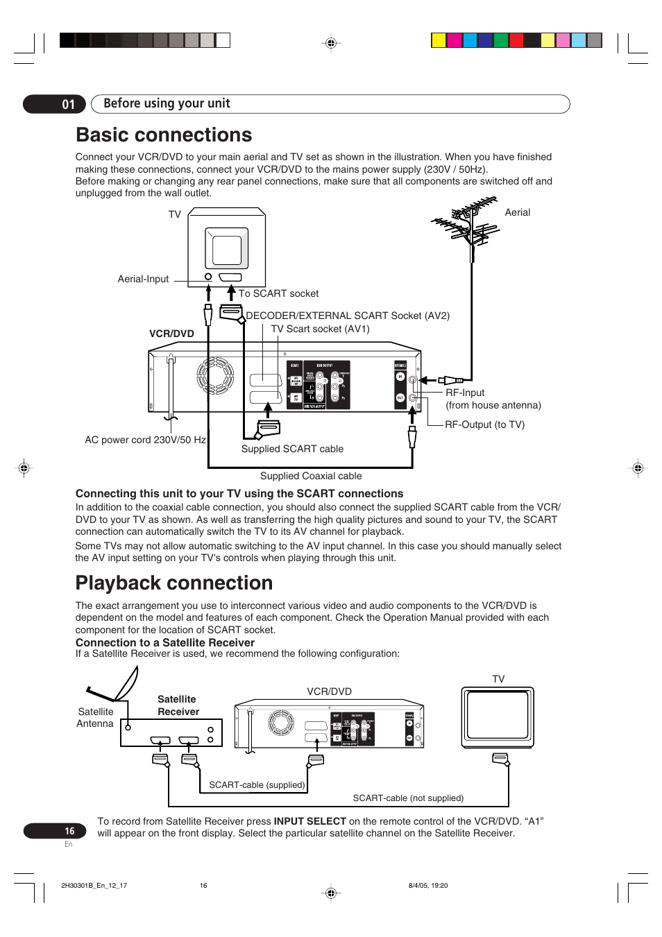 Basic connections playback connection, Basic connections, Playback connection | Before using your unit 01 | Pioneer DVR-RT501-S User Manual | Page 16 / 92