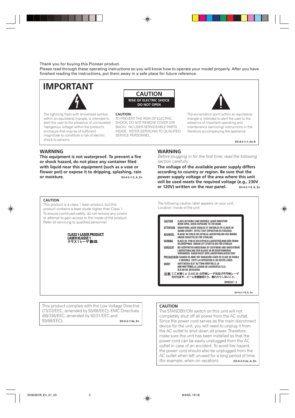 Important, Caution, Warning | Pioneer DVR-RT501-S User Manual | Page 2 / 92