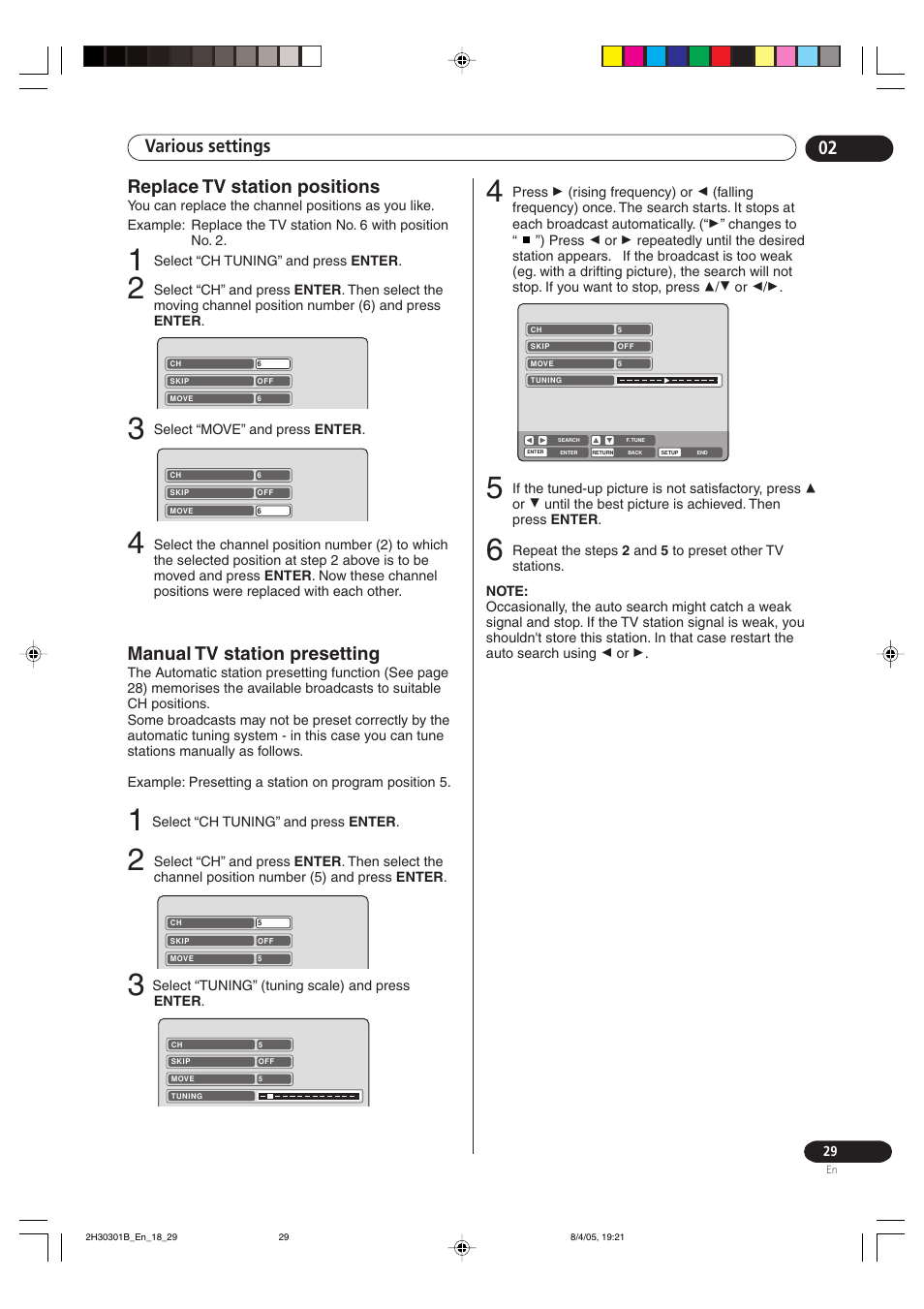 Various settings 02, Replace tv station positions, Manual tv station presetting | Pioneer DVR-RT501-S User Manual | Page 29 / 92