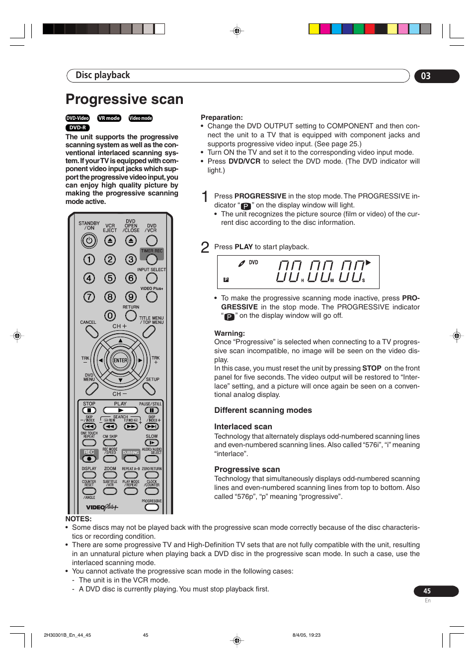 Progressive scan, Disc playback 03 | Pioneer DVR-RT501-S User Manual | Page 45 / 92