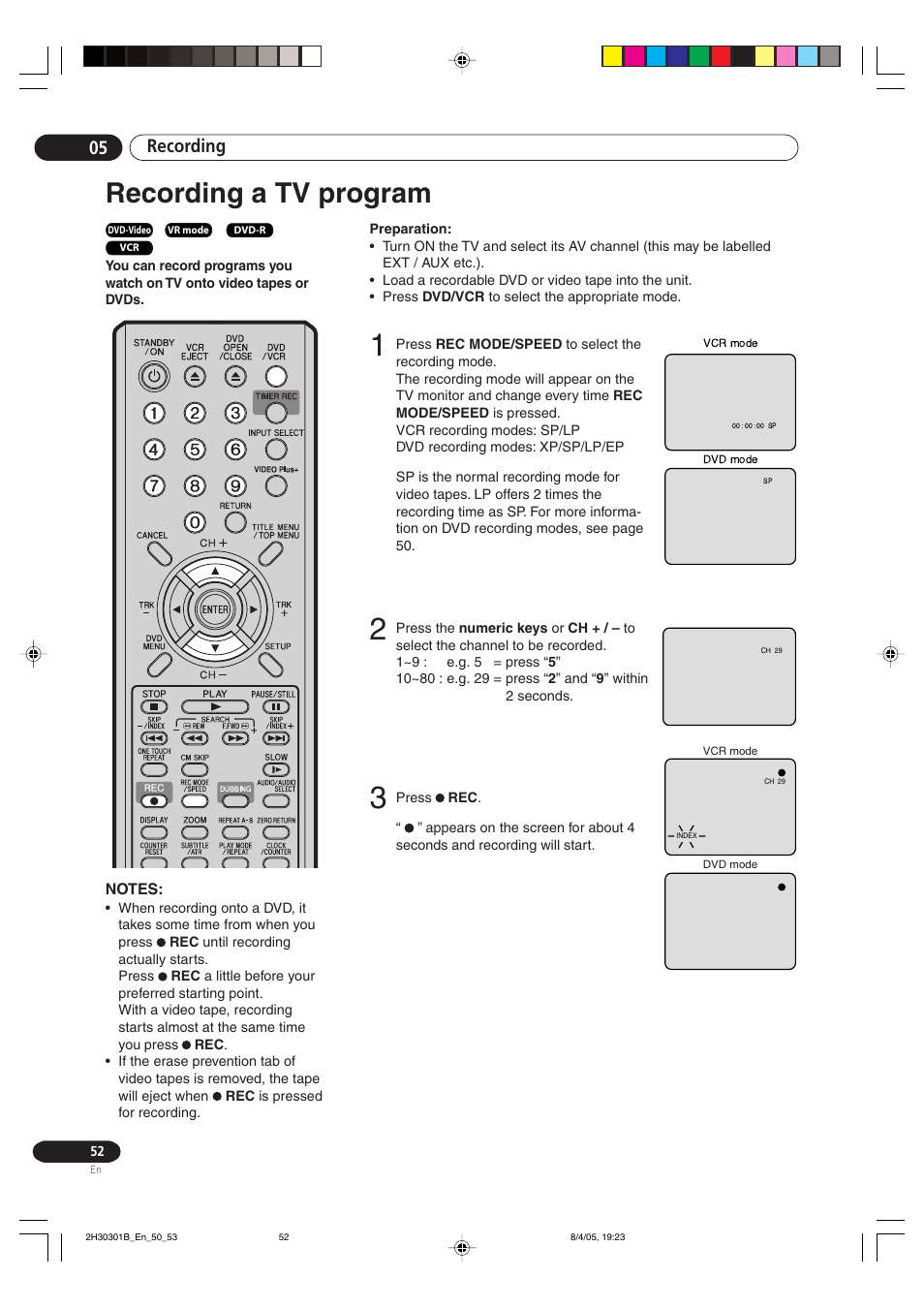 Recording a tv program, Recording 05 | Pioneer DVR-RT501-S User Manual | Page 52 / 92