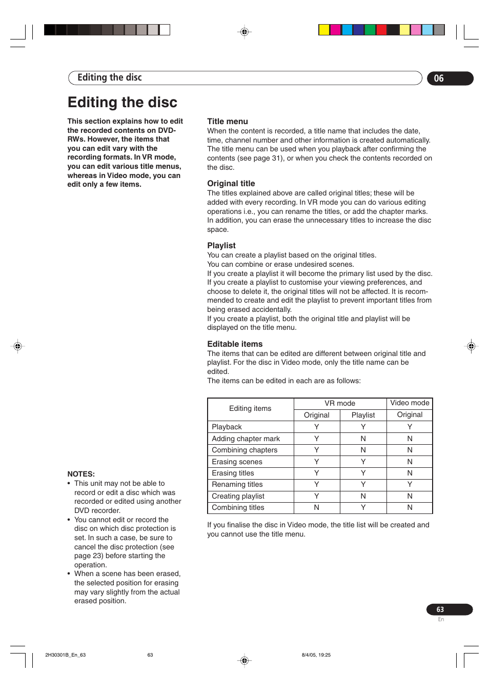 Editing the disc, Editing the disc 06 | Pioneer DVR-RT501-S User Manual | Page 63 / 92
