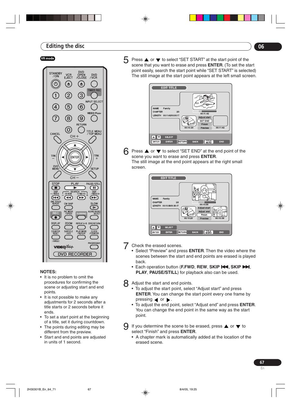 Editing the disc 06 | Pioneer DVR-RT501-S User Manual | Page 67 / 92