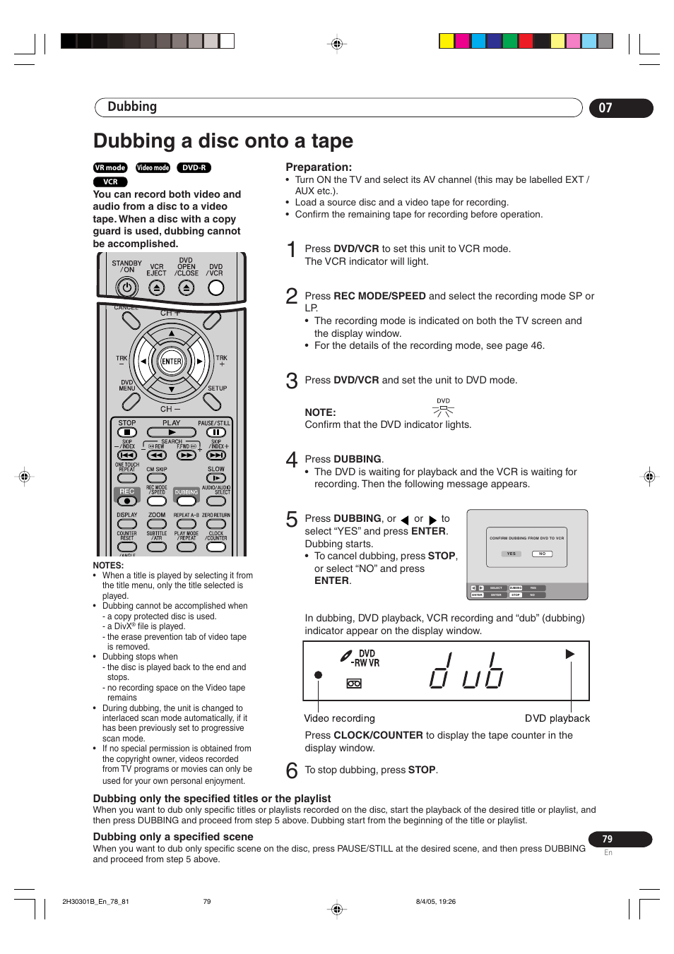 Dubbing a disc onto a tape, Dubbing 07 | Pioneer DVR-RT501-S User Manual | Page 79 / 92