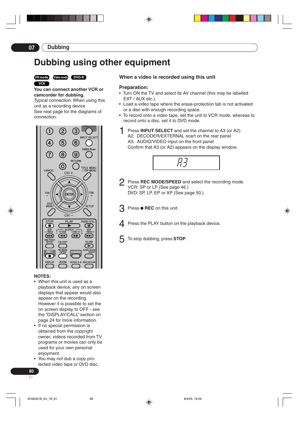 Dubbing using other equipment | Pioneer DVR-RT501-S User Manual | Page 80 / 92