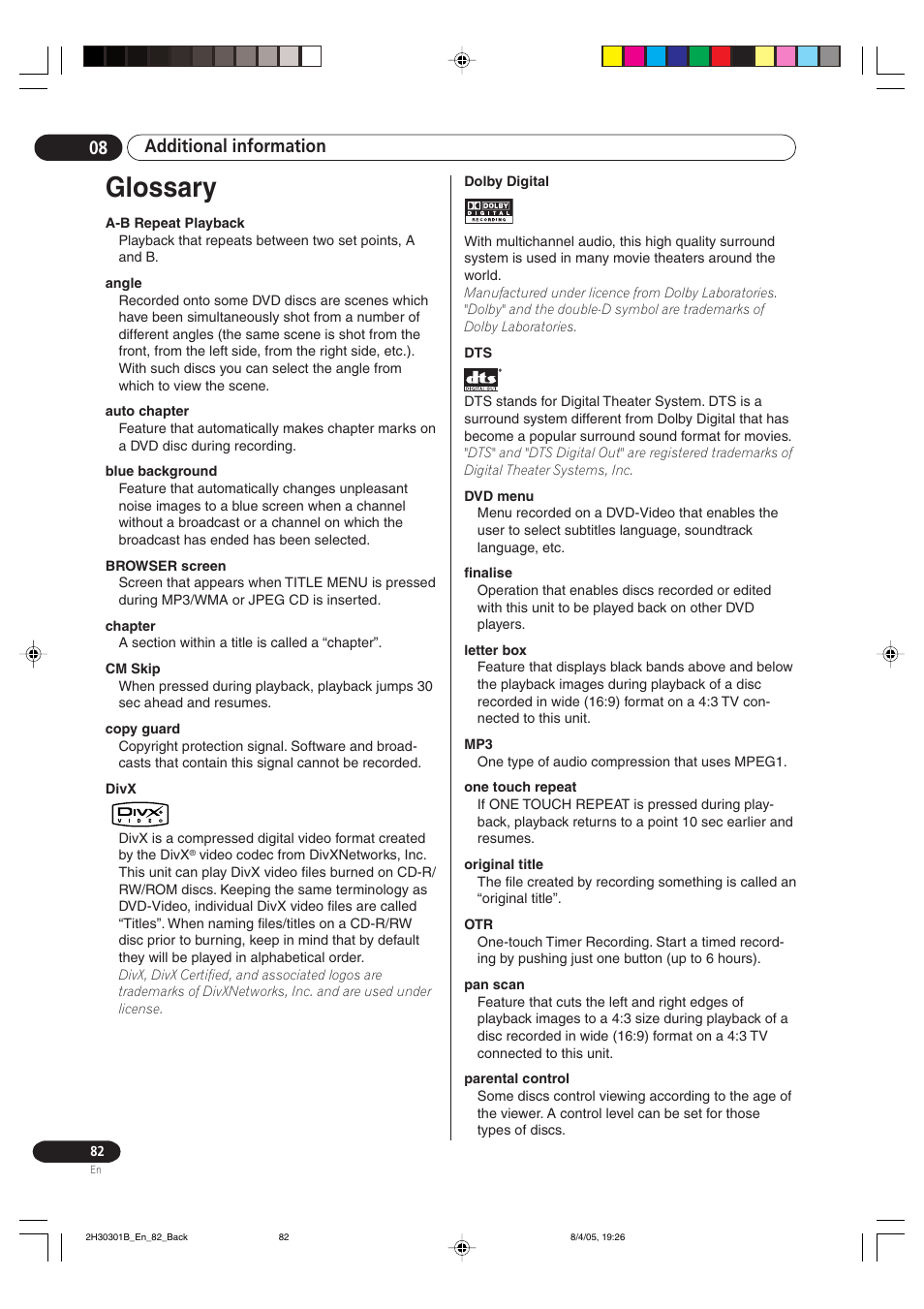 Glossary, Additional information 08 | Pioneer DVR-RT501-S User Manual | Page 82 / 92