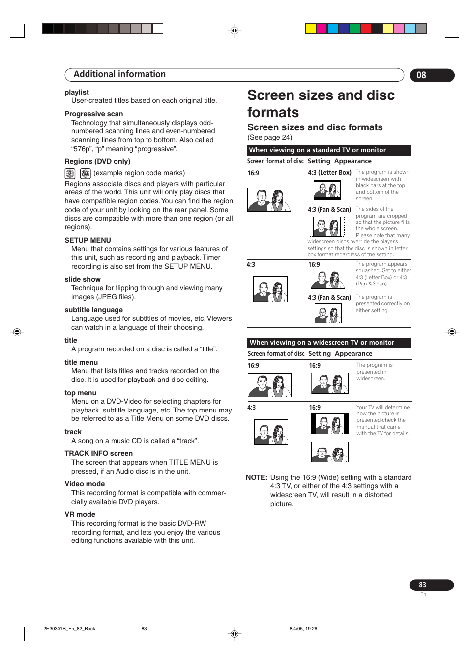 Screen sizes and disc formats, Additional information 08 | Pioneer DVR-RT501-S User Manual | Page 83 / 92