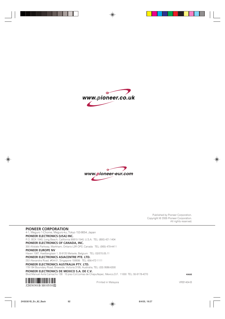 Pioneer corporation | Pioneer DVR-RT501-S User Manual | Page 92 / 92