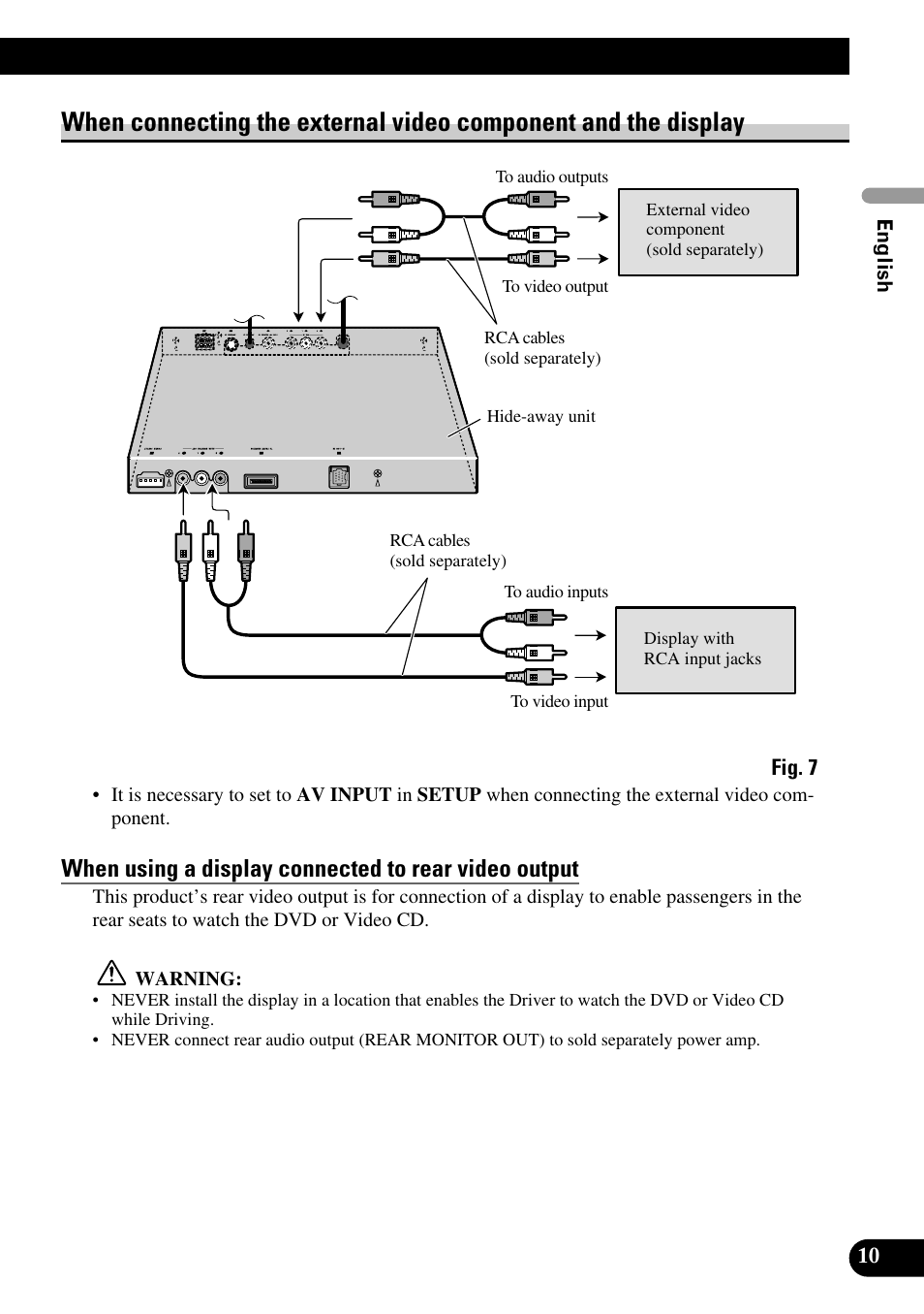 When connecting the external video, Component and the display | Pioneer AVH-P7550DVD User Manual | Page 11 / 52